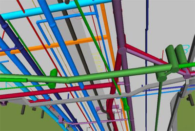 Three-dimensional modeling, such as this 3D view of underground facilities, enables highway designers to design and  simulate projects in the virtual world.