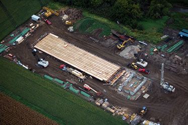 Iowa's Keg Creek Bridge was completely prefabricated in separate components in a field next to the bridge site.