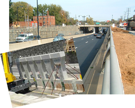 The new, taller bridge is expected to reduce clearance-related crashes and be safer for drivers and pedestrians. (Inset) Using prefabricated pier units helped the District DOT finish the project faster.