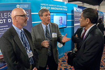 FHWA's Center for Accelerating Innovation displays  at the TRB annual meeting drew visitors interested in learning how deploying   innovation is improving the nation's highway system.