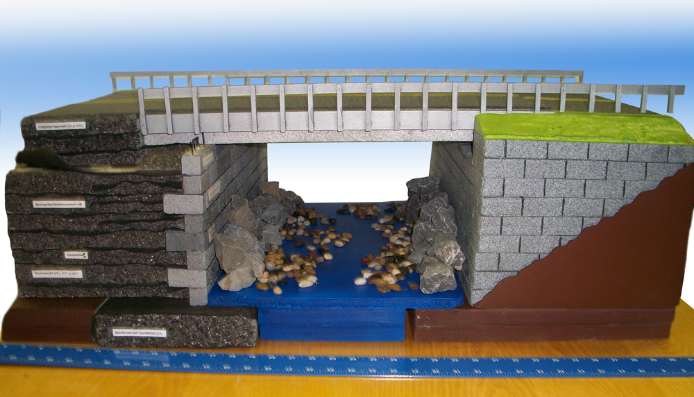 The Pennsylvania DOT is using a traveling tabletop model to demonstrate the benefits of geosynthetic reinforced soils in bridge construction.