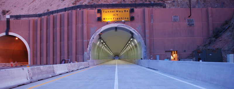 LED lighting in Nevada’s Carlin Tunnels is automatically controlled to dim the lights when ambient light is dim and brighten them when outdoor light is bright. Photo Credit: Nevada DOT