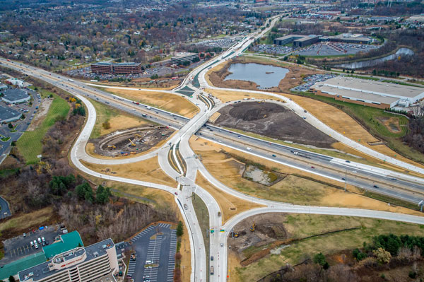 An unusual crossing angle saved money on Michigan’s first diverging diamond interchange.