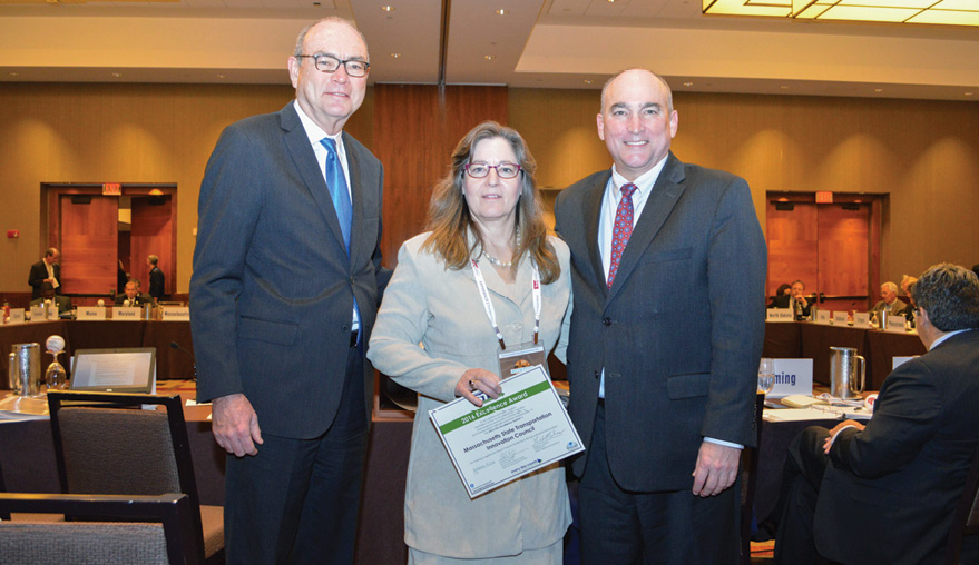 Photo of AASHTO Executive Director Bud Wright, Massachusetts Department of Transportation Chief Engineer Patricia Leavenworth and Federal Highway Administrator Gregory Nadeau.