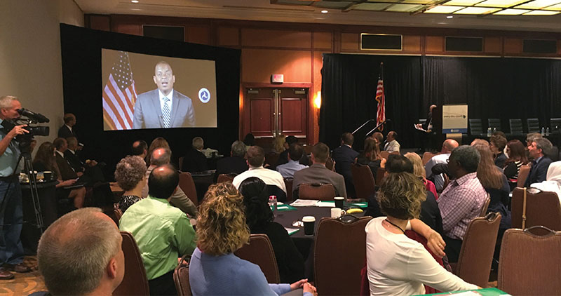 U.S. Transportation Secretary Anthony Foxx spoke to Baltimore summit participants via video.