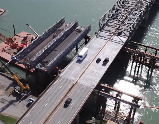Aerial view of accelerated bridge construction.