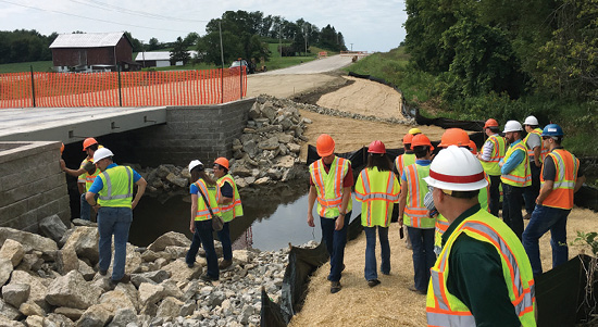 Transportation professionals observing GRS-IBS construction in Dodge County, WI