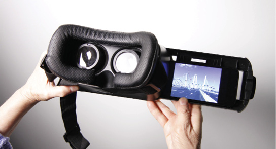 Virtual reality goggles and the phone it uses to display videos.