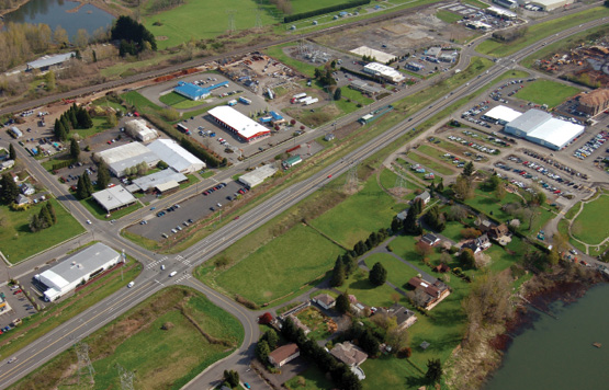 Photo of existing intersection for proposed roundabout project.