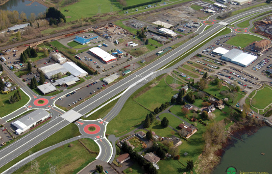 Photo of existing intersection with proposed roundabout project.