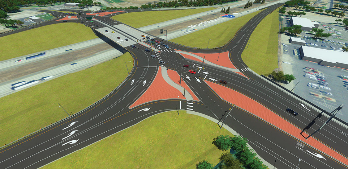 3D model of diverging diamond interchange.