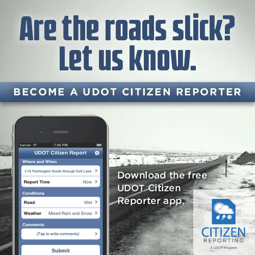 Illustration of Utah Department of Transportation Citizen Reporting app.