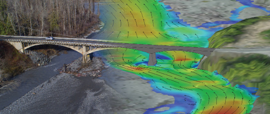 Bridge with hydraulics diagram overlayed on photo