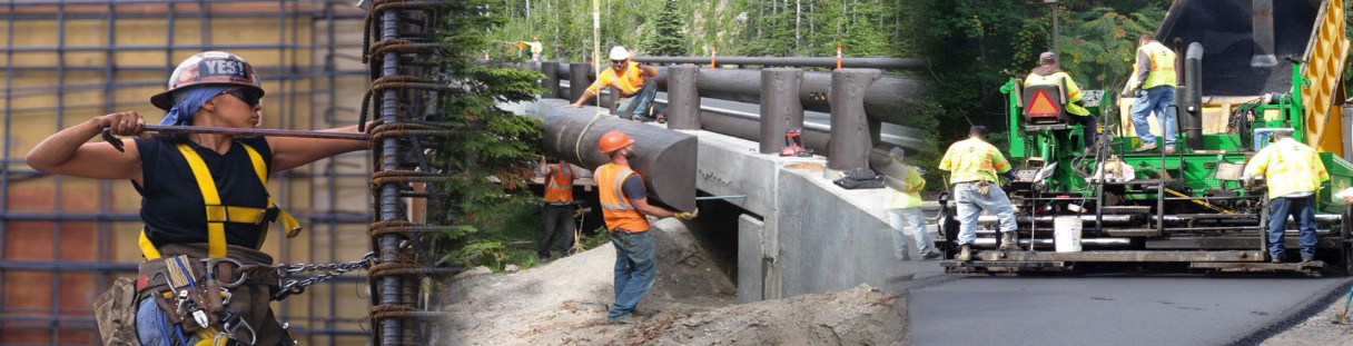 Three photos of workers at transportation jobsites.