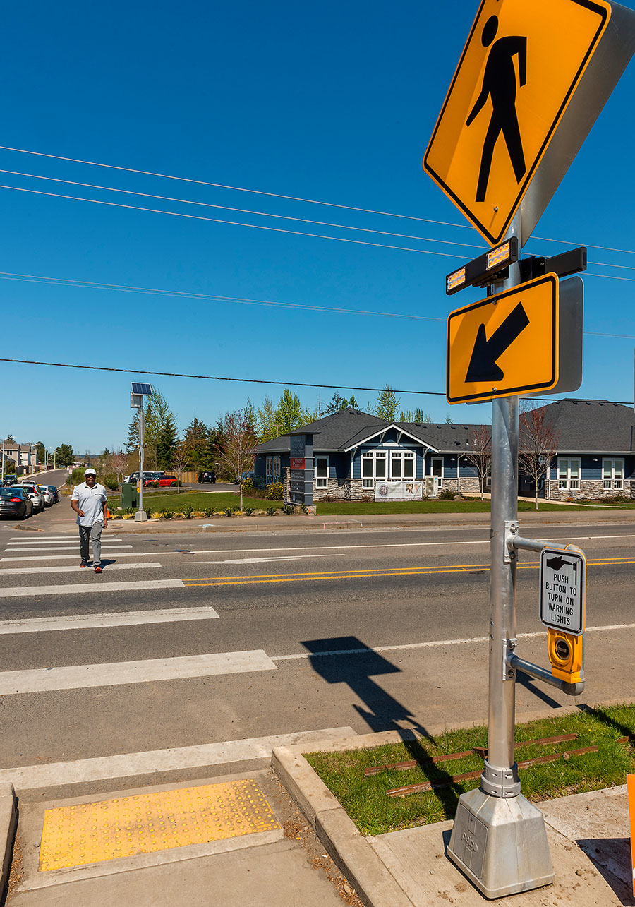 rectangular rapid flashing beacon installed by Oregon DOT