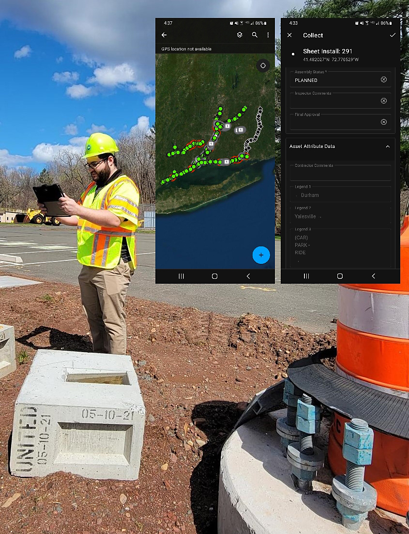 DOT worker using app in the field to collect data