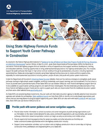 thumbnail of PDF Document: Using State Highway Formula Funds to Support Youth Career Pathways in Construction