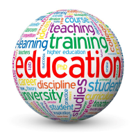 A round shape showing a word cloud of terms used in workforce development. Prominent words in the cloud include 'training,' 'education,' and 'diversity.'