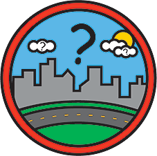 Cartoon of cityscape with question mark above.