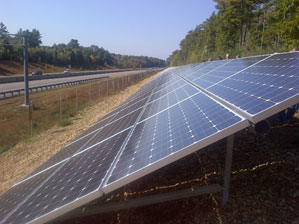 Solar panels alongside a highway
