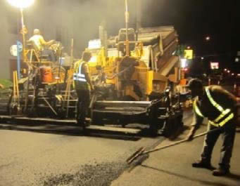 road workers at night