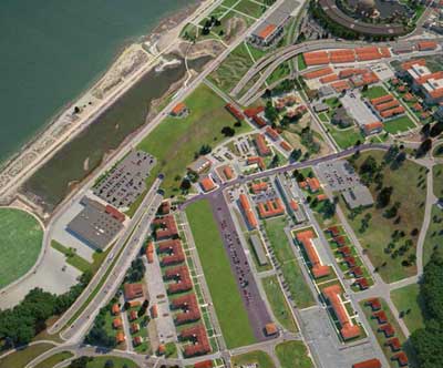 Illustration. An aerial simulation of the Presidio Parkway, San Francisco, California.