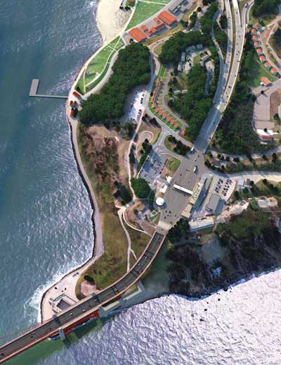 Photo. Daytime overhead view of the Presidio Parkway.