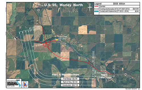 U.S. 95, Worley North map