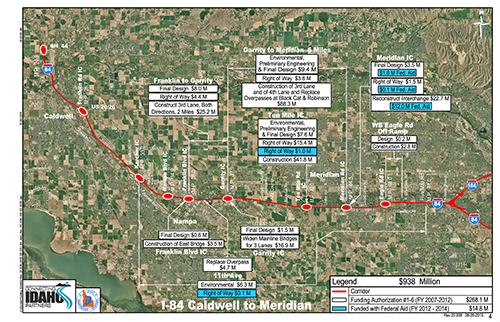 I-84 Caldwell to Meridian map