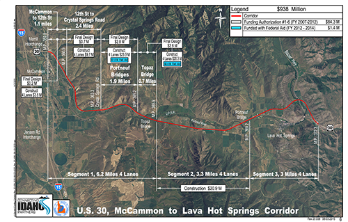 U.S. 30, McCammon to Lava Hot Springs Corridor map