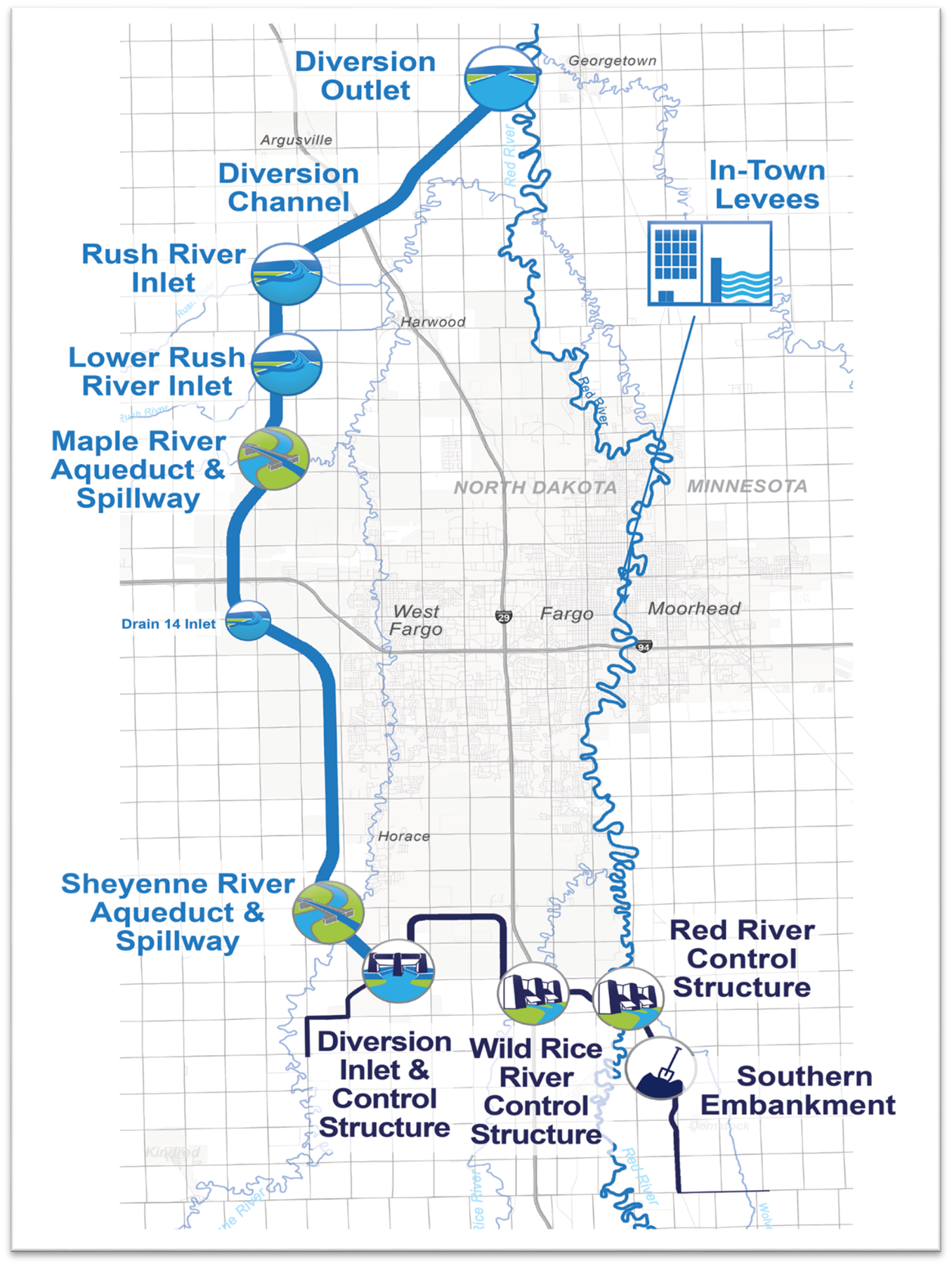 A map of the Fargo Moorhead Area diversion project