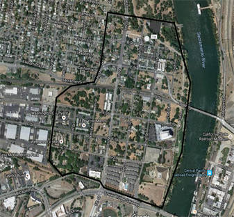 Satelitte view of the Washington District along the Sacramento river
