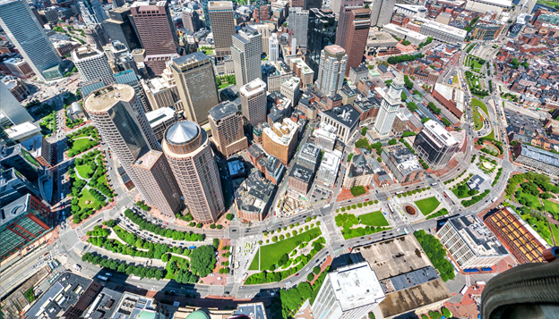 Aerial View of the Rose Fitzgerald Kennedy Greenway in Boston, Massachusetts