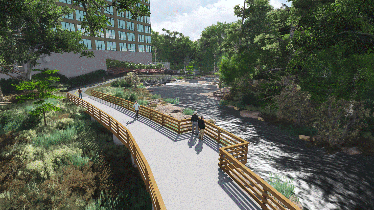 Artist rendering of a pedestrian bridge crossing over Rottenwood Creek