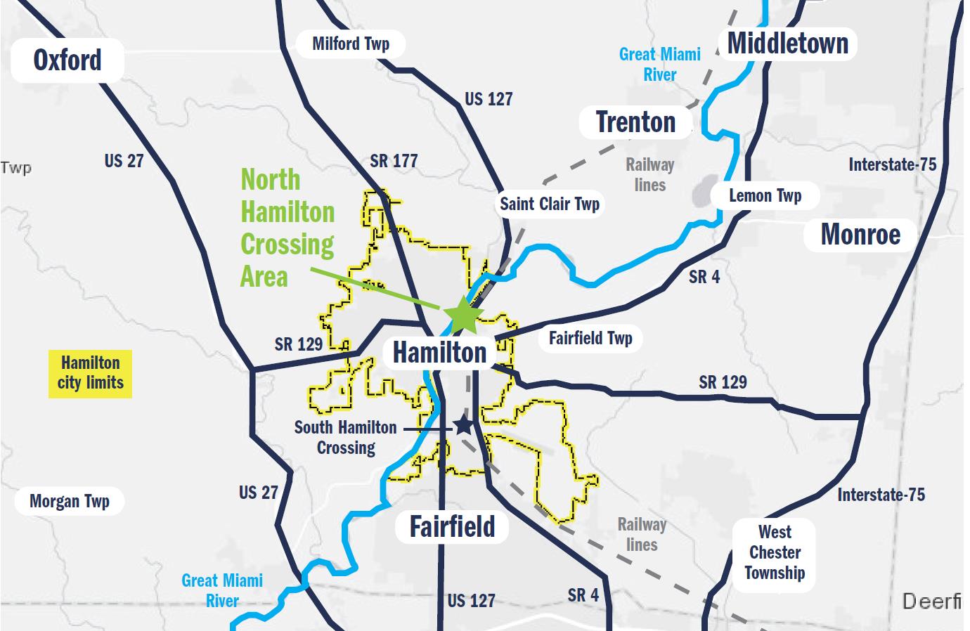 The map shows the North Hampton Crossing Area and the connections between US 127, SR 4, to SR 129