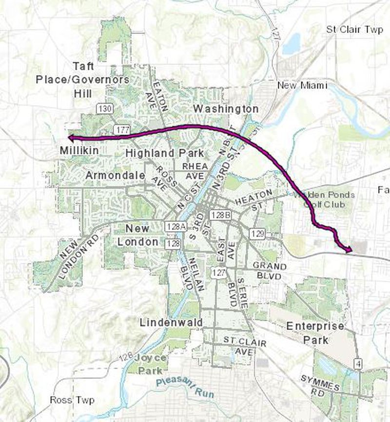 A proposed east-west corridor that would wrap around the northern edge of the city to alleviate heavy congestion