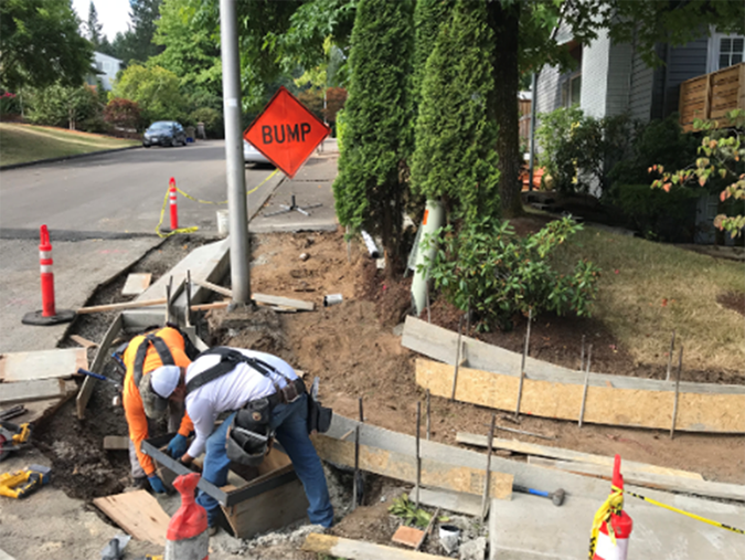 sidewalk and drain construction in Lake Oswego, Oregon