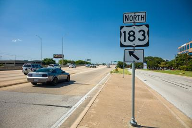 North 183 onramp sign and road