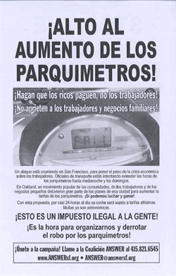 Stop the Parking Meter Hike poster in Spanish