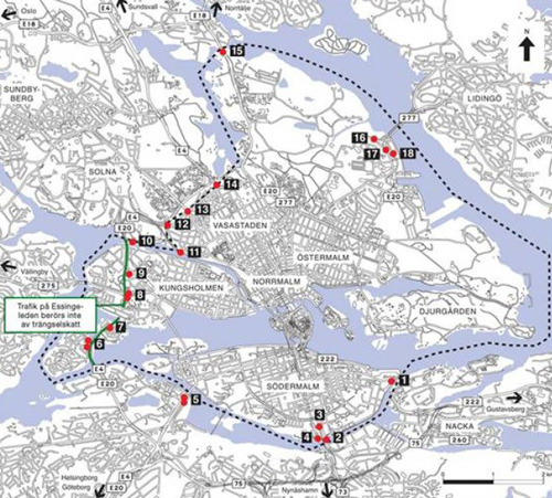 Map showing the cordoned area of Stockholm city center