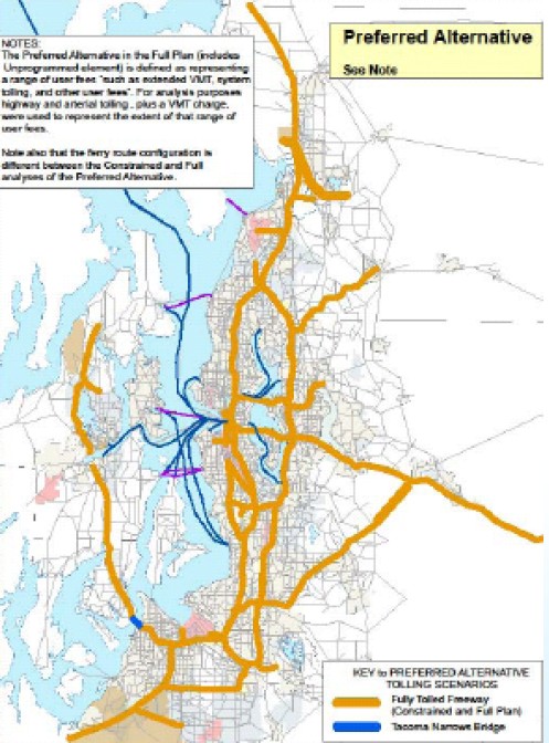 Map showing Seattle's preferred alternative for tolling