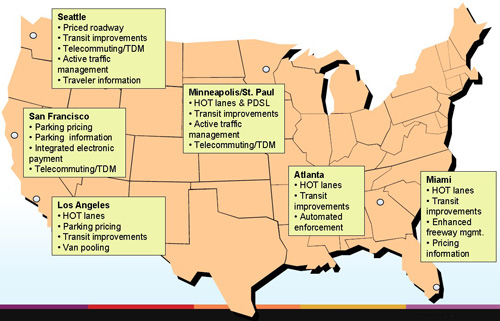 Map showing the various congestion reduction strategies of various US states