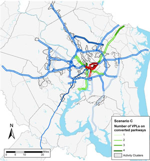 Map of variably priced lane network