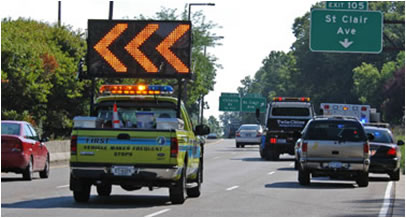 Photo of a FIRST truck with traffic information