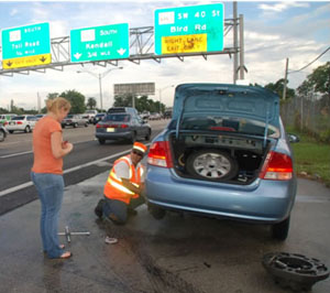 Repairing flat tire