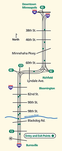 I-35W MnPASS HOT Lanes map