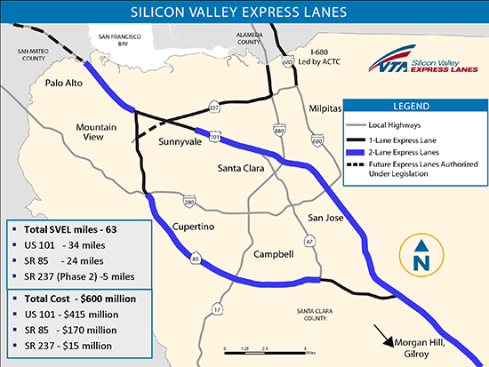 Map of Silicon Valley express lanes