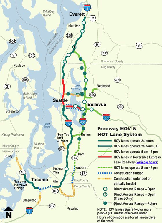 Area map, Freeway HOV and HOT lane system