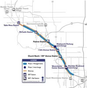 Map of proposed U.S. 36 Managed Lane/BRT Project