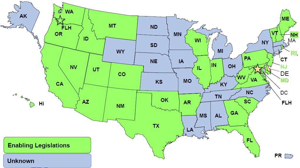 map showing states with enabling legislation